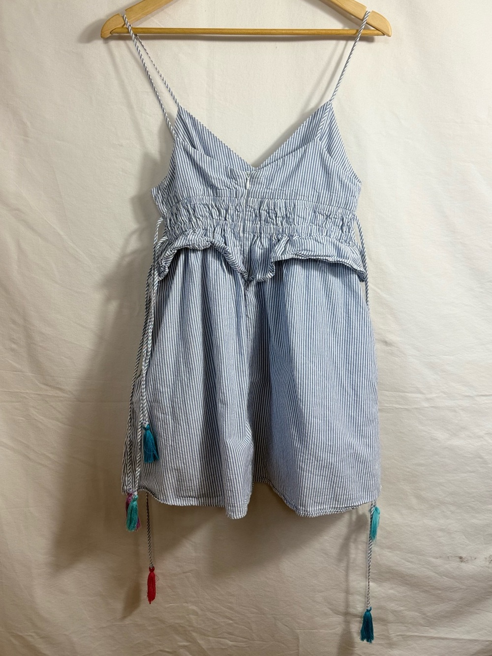 Zara Striped Smocked Mini Romper festival/boho 100% Cotton with Pockets - Picture 4 of 5